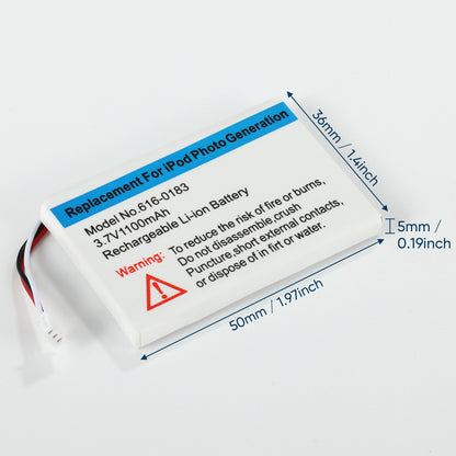 1100mah Lithium-Ion Replacement Battery for Apple iPod Classic 4th Generation Monochrome & Photo A1059 A1099