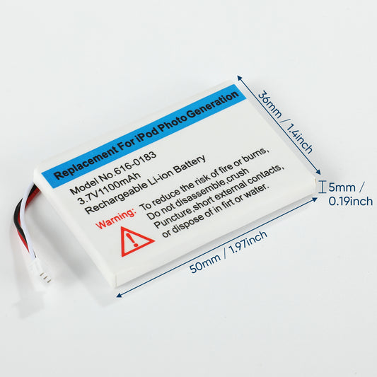 1100mah Lithium-Ion Replacement Battery for Apple iPod Classic 4th Generation Monochrome & Photo A1059 A1099