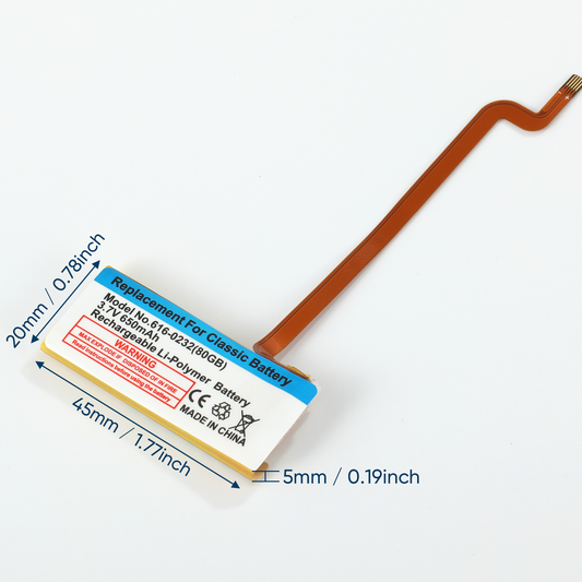 650mah Thin Lithium Polymer Battery for Apple iPod Video 5th 5.5 & iPod Classic 6th 7th A1136