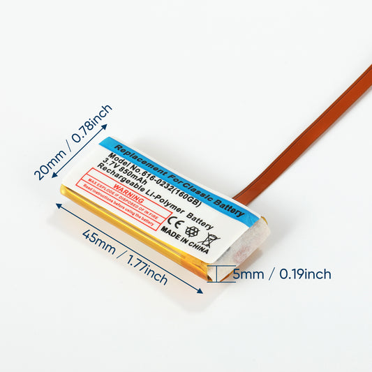 850mah Thick Lithium Polymer Battery for Apple iPod Video 5th 5.5 & iPod Classic 6th 7th A1136